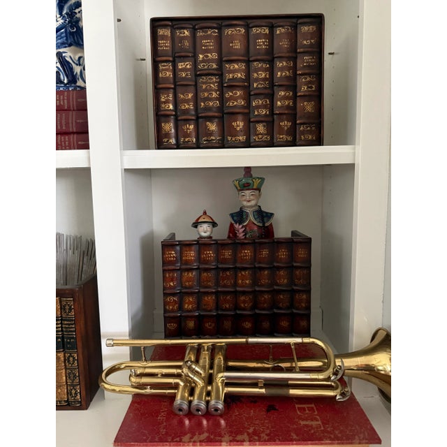 Campaign Vintage Theodore Alexander Faux Book Library Panel Facade For Sale - Image 3 of 6