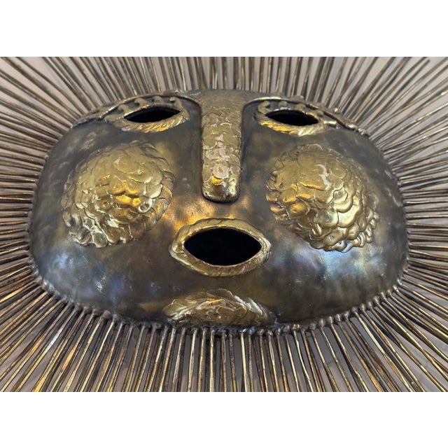 Emaus Talleres Mexico Benedictine Monks Hand Crafted Mid-Century Brass Sun Face Sculpture 31” For Sale In Phoenix - Image 6 of 12
