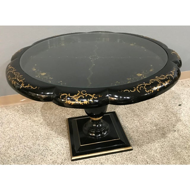 Black Lacquer Pedestal Cocktail Table Ornate With Gold ...