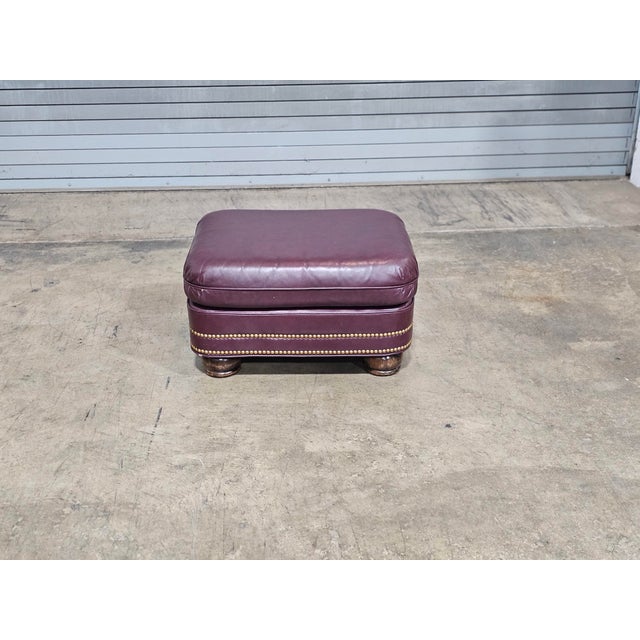 Burgundy Late 20th Century Hancock & Moore Burgundy Leather Club Chair Arm Chair W Match Ottoman Made in the Usa For Sale - Image 8 of 14