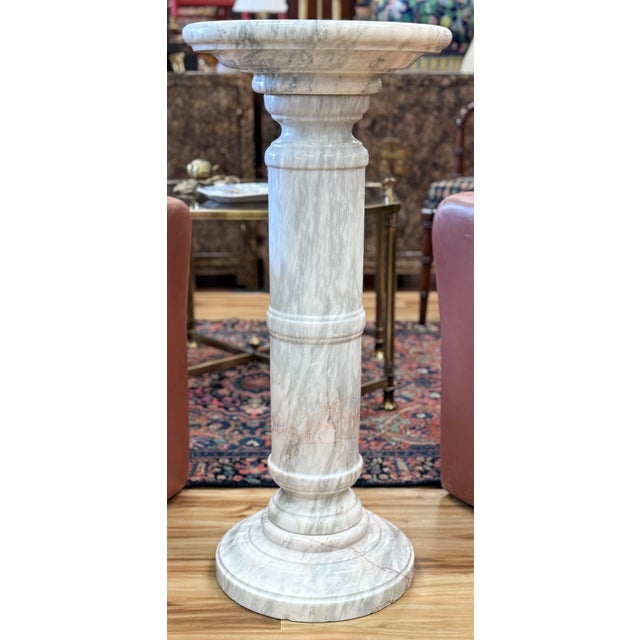 Traditional Vintage White and Gray Marble Column Pedestal For Sale - Image 3 of 11