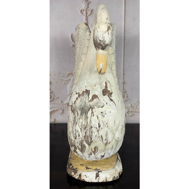 Folk Art Large Antique Folk Art Carved Wood Swan - Original White Patina For Sale - Image 3 of 18