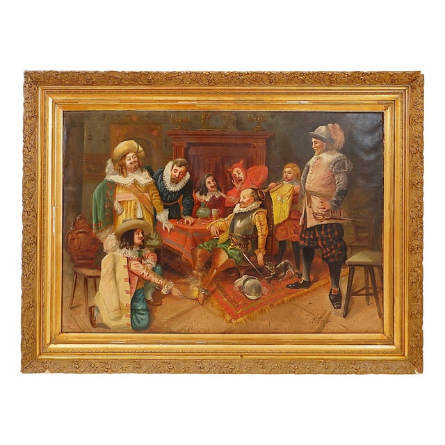 Ferdinand Tirius, Tavern Scene, Oil on Canvas, Framed For Sale
