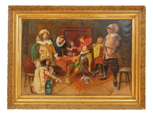 Ferdinand Tirius, Tavern Scene, Oil on Canvas, Framed