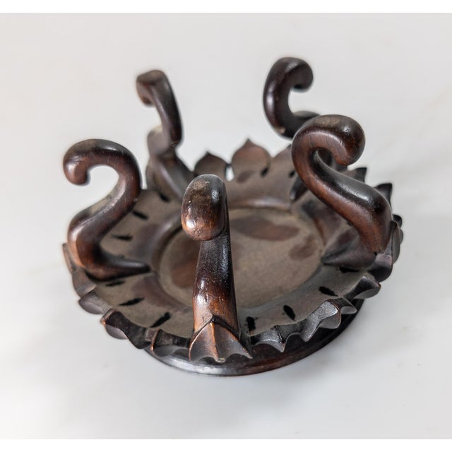 Brown 20th Century Chinese Carved Lotus Form Display Stand Base For Sale - Image 8 of 8
