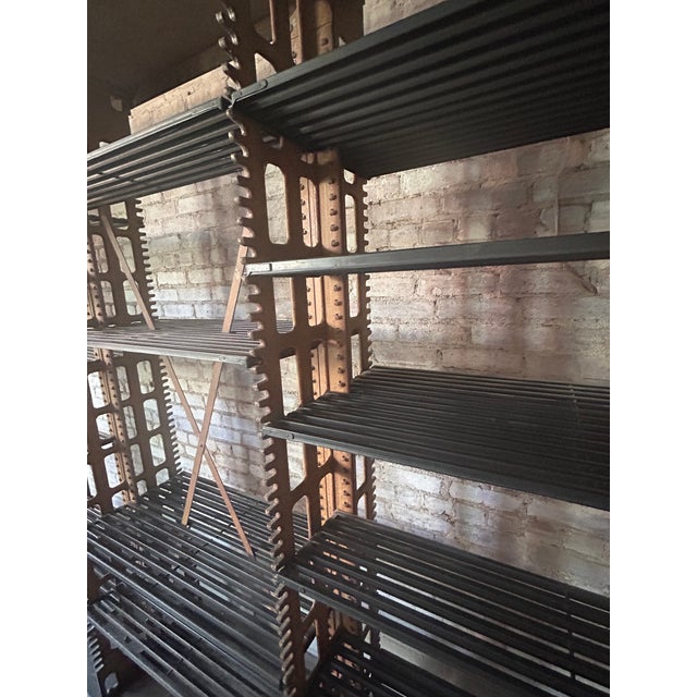 Iron Bookcase Attributed to Snead & Co c.1910 Iron 3/Bay 8/Shelf Library Bookshelf For Sale In New York - Image 6 of 10