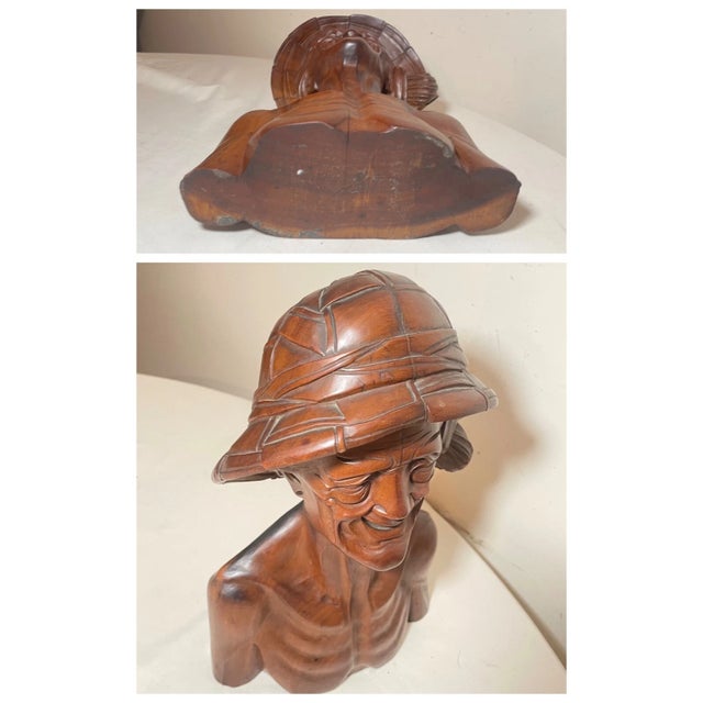 Antique 1800's Hand Carved Wooden Japanese Elder Old Man Bust Sculpture Statue For Sale - Image 12 of 12