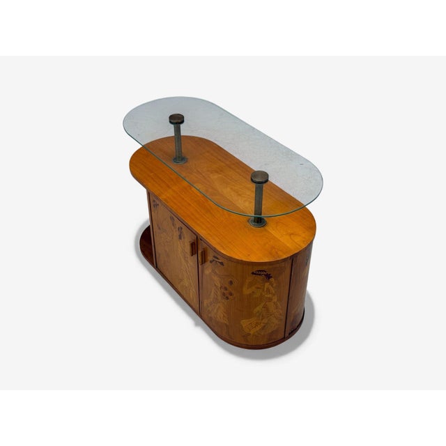 Erik Mattsson, Art Deco, Marquetry, Glass, Rare Bar Cart, Sweden C. 1939 For Sale - Image 14 of 16