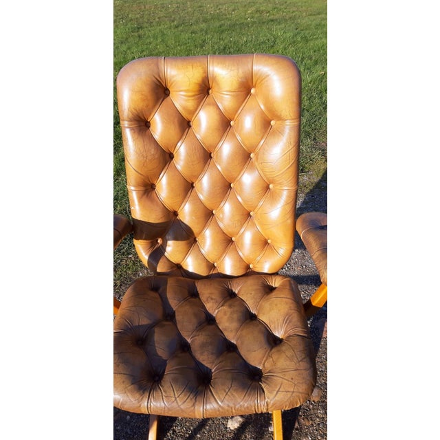 Chesterfield Leather Armchairs and Pouf, 1930, Set of 3 For Sale - Image 9 of 11