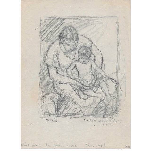 "Bedtime" by New York / Massachusetts artist Lawrence Nelson Wilbur (1897-1988). Graphite on paper; signed, titled and...