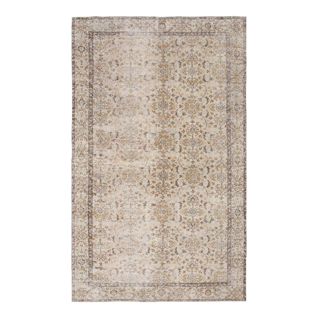 Neutral Floral Vintage Oushak Rug For Sale