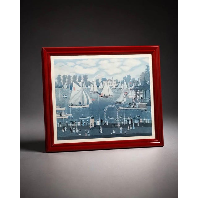 1980s Michel Delacroix 1991 Framed Sailboat Harbor Print For Sale - Image 5 of 5