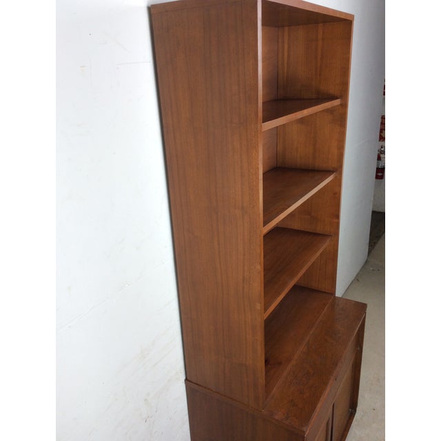 1960s Mid Century Modern Two Piece Shelving Unit With Caned Cabinet and Drawer For Sale - Image 5 of 18