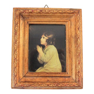 Vintage Italian Print of Girl Praying in Giltwood Frame For Sale