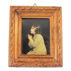 Vintage Italian Print of Girl Praying in Giltwood Frame