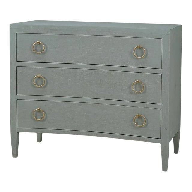 Pale Blue Linen Wrapped Modern Chest of Drawers For Sale