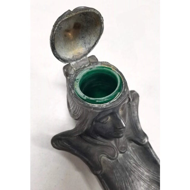 1910s Early Century Art Nouveau Ink Well and Pen Holder For Sale - Image 5 of 8