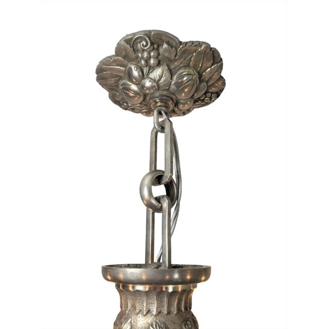 Silver Mid 20th Century French Eight Arm Cast Detailed Nickeled Bronze Chandelier, G.Capon For Sale - Image 8 of 12