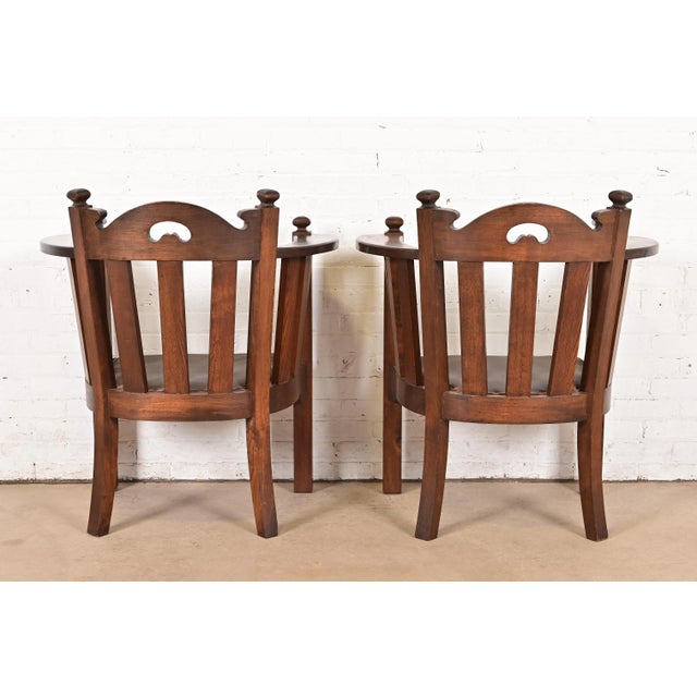 Stickley Brothers Style Antique Mission Oak Arts & Crafts Cube Club Chairs, Pair For Sale - Image 11 of 12