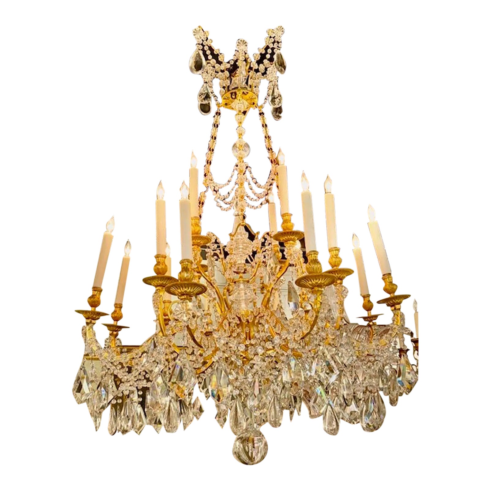 19th Century French Louis XVI Style Gilt Bronze and Crystal