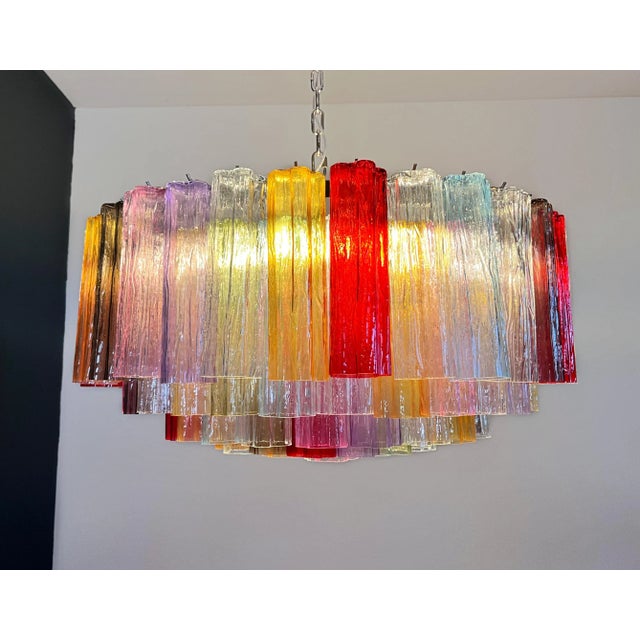 Glass Large Murano Glass Chandelier with 101 Multicolored Tube Glasses, 1990s For Sale - Image 7 of 16