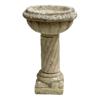 English Garden Stone Planter or Urn on Pedestal Stand in the Medieval Style For Sale