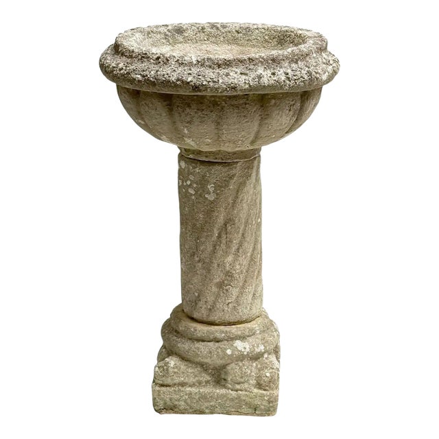 English Garden Stone Planter or Urn on Pedestal Stand in the Medieval Style For Sale
