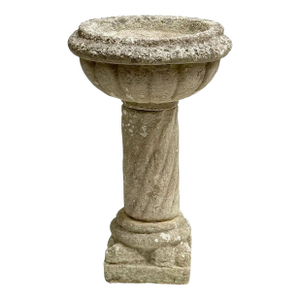 English Garden Stone Planter or Urn on Pedestal Stand in the Medieval Style