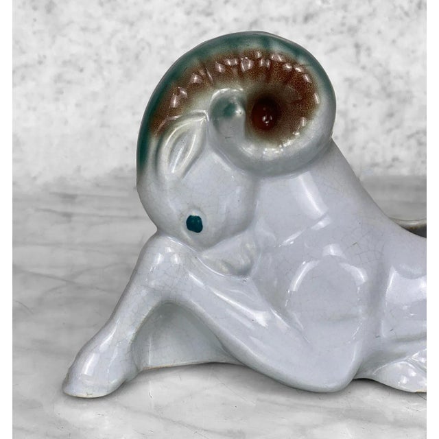 Mid 20th Century Mid-Century Art Deco Porcelain Ram Figural Planter For Sale - Image 5 of 10