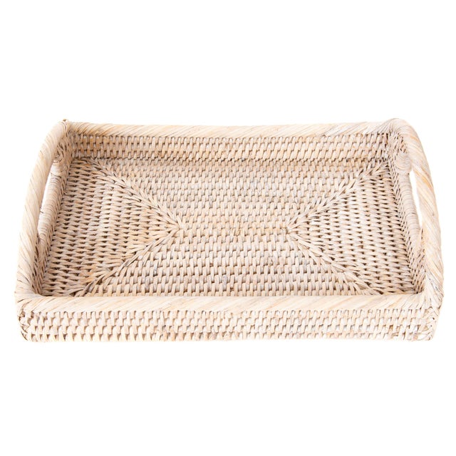 Boho Chic Artifacts Rattan Rectangular Vanity Tray, Whitewash For Sale - Image 3 of 6