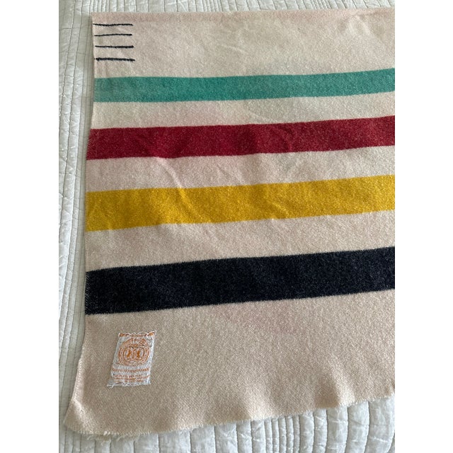 Hudson Bay Point 4 Point Striped Wool Blanket 1930's For Sale - Image 9 of 12