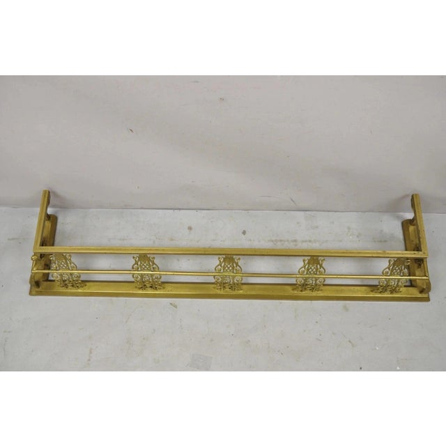 Late 19th Century Antique Victorian Brass Scroll Accented 58" Fireplace Hearth Fender Surround For Sale - Image 5 of 12