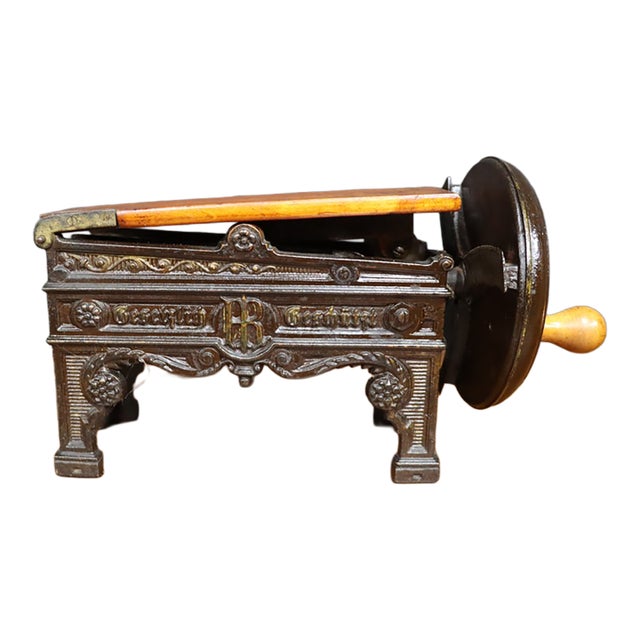 Victorian Cast Iron Tobacco Cutter With Crank Handle For Sale