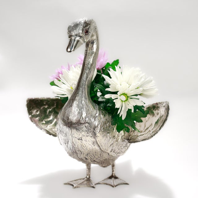 Figural Alpaca 'Silver' Swan Flower Holder or Centerpiece for the Table For Sale - Image 15 of 18