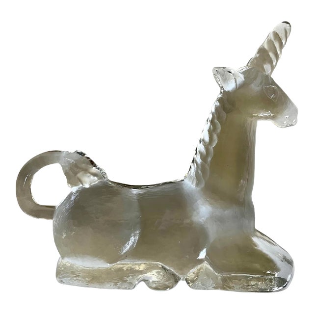 Vintage Transparent Cut Glass Figurative Unicorn Paperweight For Sale
