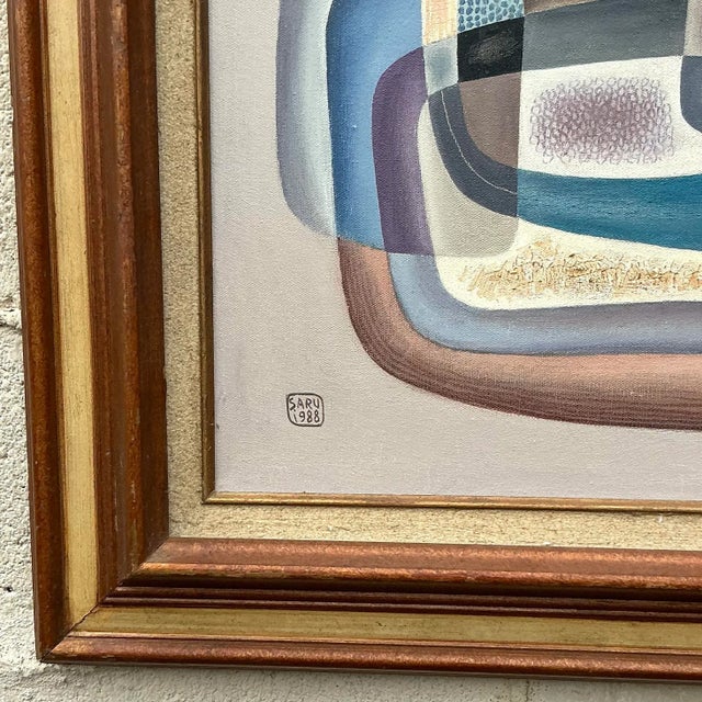 Vintage Boho 1988 Abstract Painting on Canvas For Sale In West Palm - Image 6 of 7