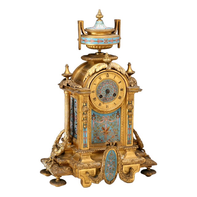 Gilded Bronze and Cloisonné Enamel Table Clock For Sale