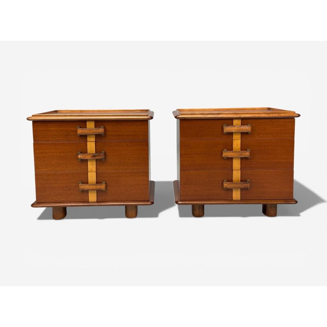 Wood Paul Frankl, Rare Nightstands, Mahogany, Rock Maple, Brass, Leather, Usa, 1950s For Sale - Image 7 of 14