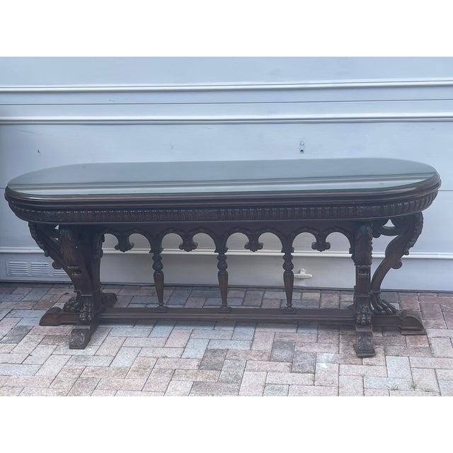 Late 19th Century 19 Th C Antique Carved Oak Library Table For Sale - Image 5 of 12