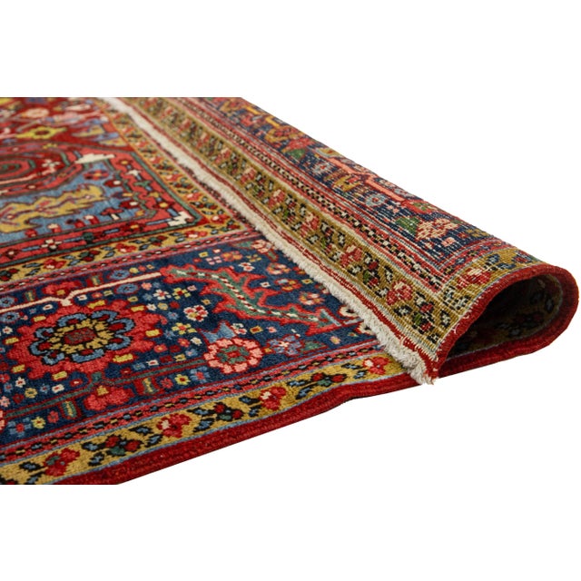 20th Century Antique Heriz Multicolor Floral Medallion Wool Rug For Sale - Image 4 of 9