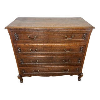 Vintage French Louis Carved Oak Chest of 4 Drawers For Sale