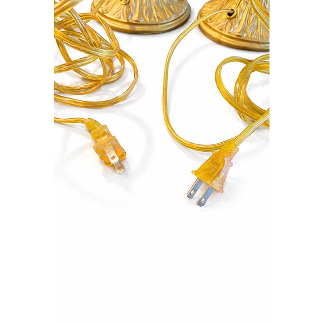 Vintage Hollywood Regency Cast Metal Table Lamps – Brass-Tone Finish 20” H Including Harp - a Pair For Sale - Image 4 of 5