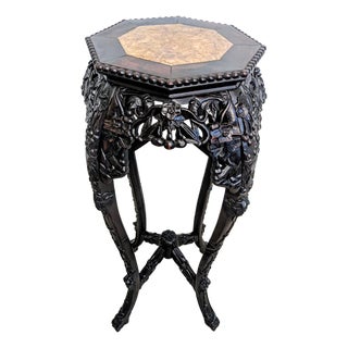 Antique Chinese Rosewood Pedestal or Stand With Marble Top, Qing Dynasty 35"h For Sale