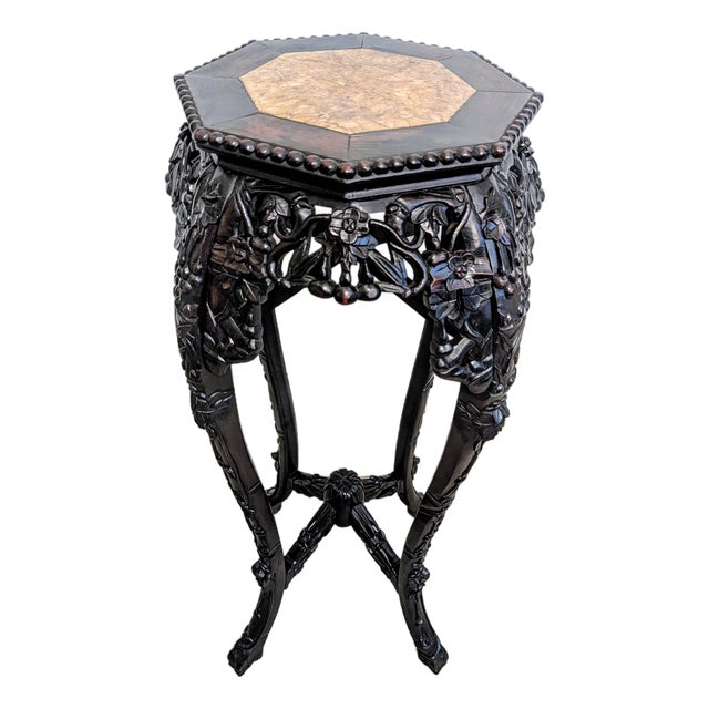 Antique Chinese Rosewood Pedestal or Stand With Marble Top, Qing Dynasty 35"h For Sale