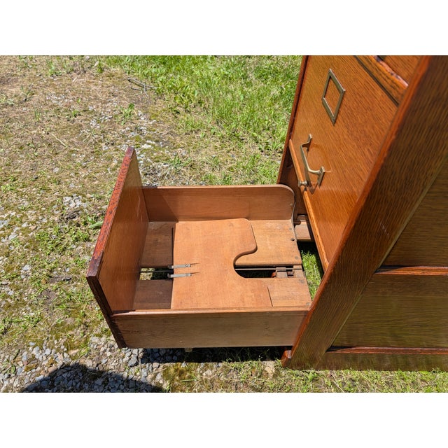 Antique Quarter Sawn Oak Four Drawer File Cabinet 1920s Lot 1 For Sale - Image 15 of 18
