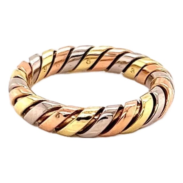Bvlgari Tubogas 18k Tri-Color Gold Band Ring Size 6.5 For Sale