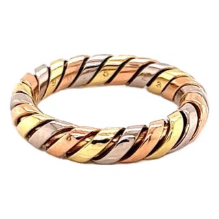 Mid 20th Century Bvlgari Tubogas 18k Tri-Color Gold Band Ring Size 6.5 For Sale