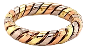 Mid 20th Century Bvlgari Tubogas 18k Tri-Color Gold Band Ring Size 6.5