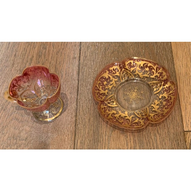 Rose Vintage Eastern European Ombre Glass Cup and Saucer Set- 2 Pieces For Sale - Image 8 of 10