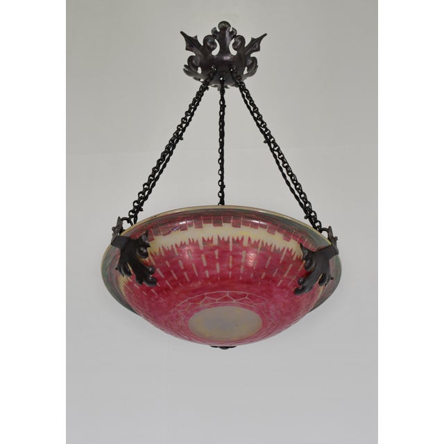 Charles Schneider French Art Deco Pendant Light by Le Verre Francais Schneider 1920s France For Sale - Image 4 of 14